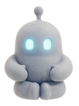 DPLY sitting calmly with its arms resting at its sides
